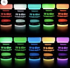 10 Glow in the Dark Acrylic Paint, Extra Bright Colors, 30ml/1oz Waterproof Glow