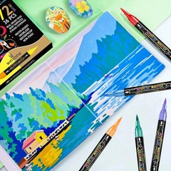 72 Colors Acrylic Paint Markers, Dual Tip Acrylic Paint Pens with Brush Tip & Fi