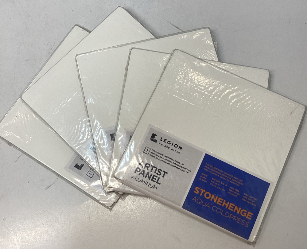 Lot of 5 Legion Stonehenge Aqua Cold Press White Aluminum Artist Panels 6×6