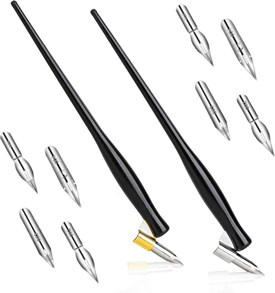 10PCS Oblique Calligraphy Dip Pen Set – 2-in-1 1 Count (Pack of 10), black