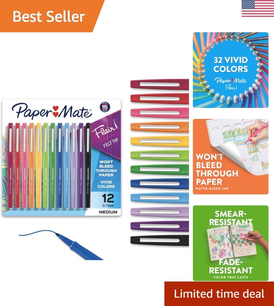 Vibrant Flair Felt Tip Pens, 12-Count Assorted Colors – Ideal for Arts & Crafts