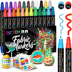 Betem 24 Colors Dual Tip Acrylic Paint Pens Markers, Fabric Decorating Kits Prem