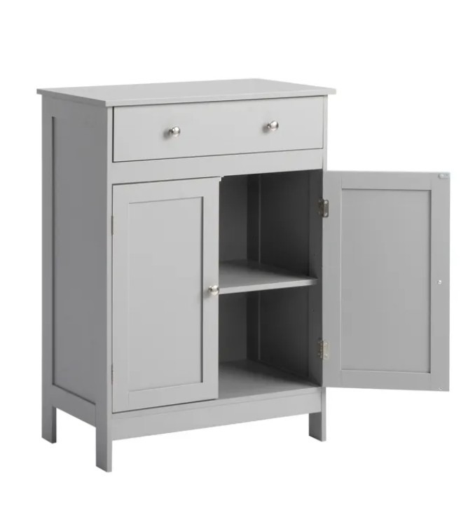 Gray particleboard with melamine veneer, 60*30*80cm, double doors, single drawer