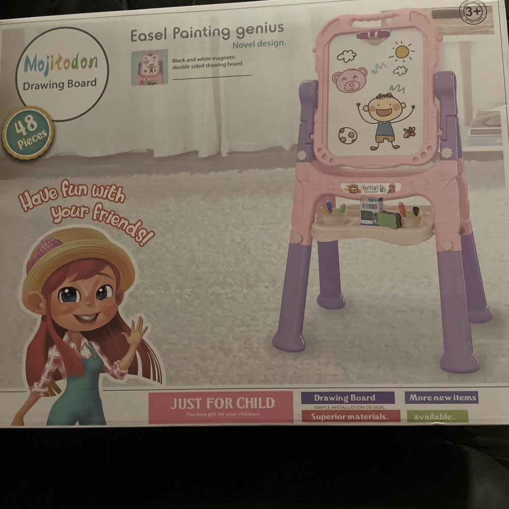 Adjustable Double-Sided Art Easel for Kids with Painting Accessories – Pink