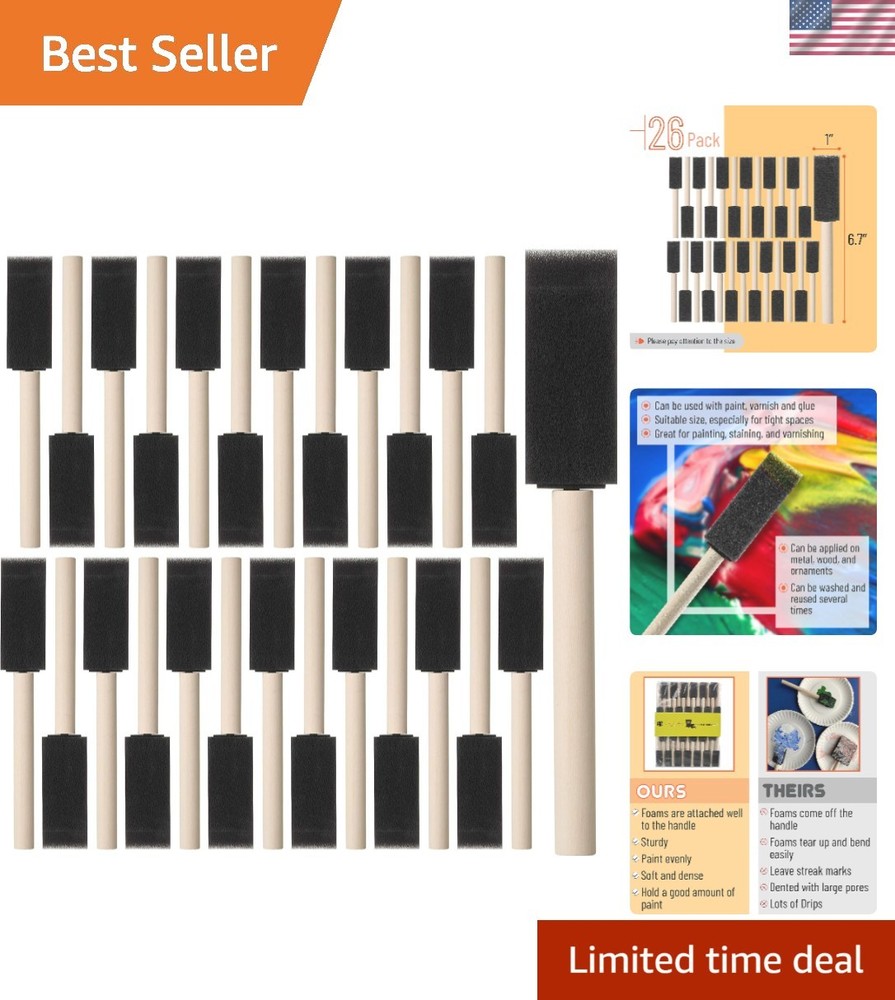Bates 1 Inch Foam Paint Brushes – 26 Pack for Effortless Staining & Crafts