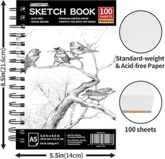 5.5×8.5″ Acid-Free Sketch Book | 100 Sheets – Perfect for Artists & Students