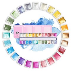 Artist Watercolor Paints-Metallic Glitter Solid Colors-Pink Portable Metal Ca…