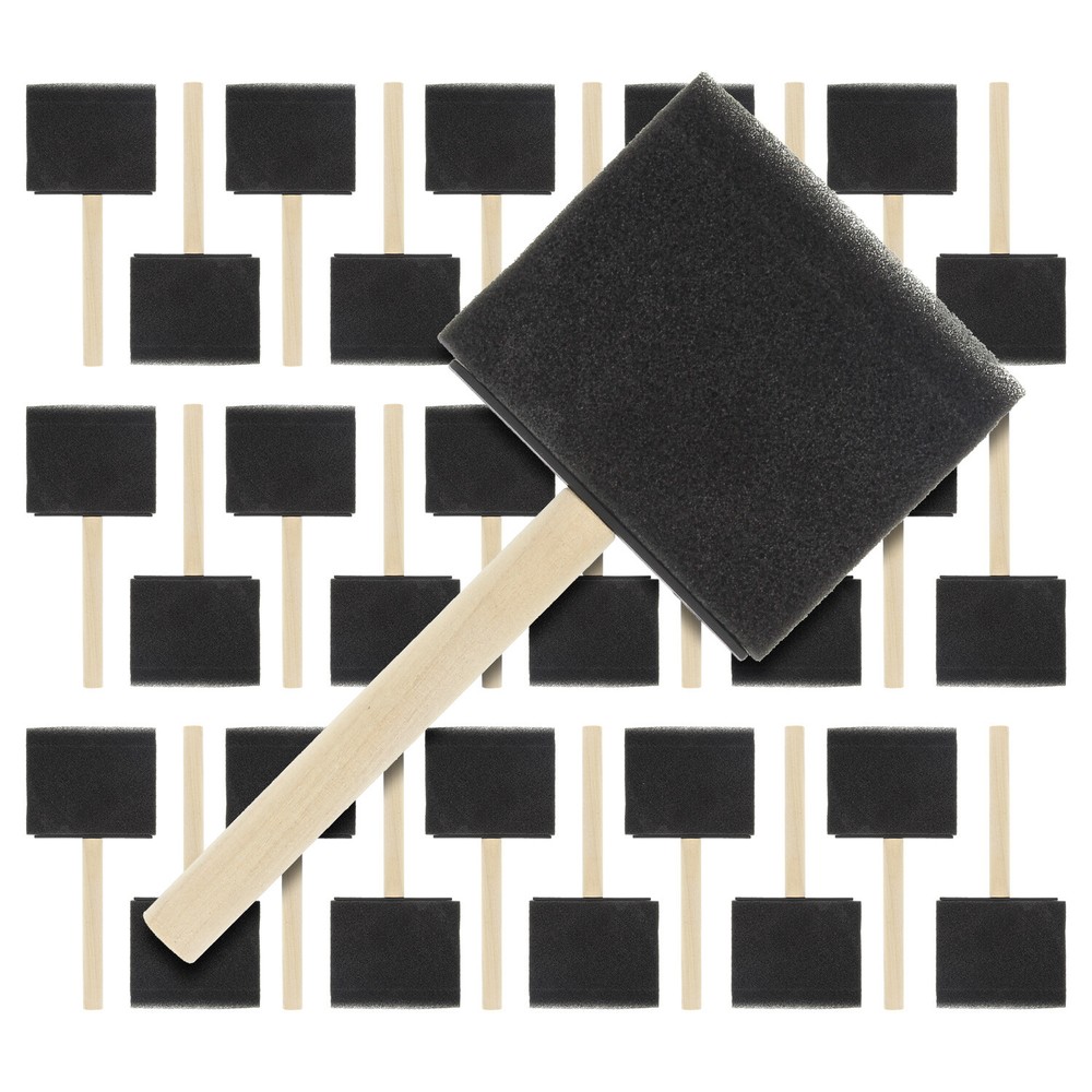 30 Pack – 3″ Foam Sponge Paint Brush Set Wood Handle Craft Touch Up Stain