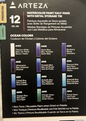 Arteza Watercolor Paint Ocean Colors Half-Pans, 12pc New Free Shipping