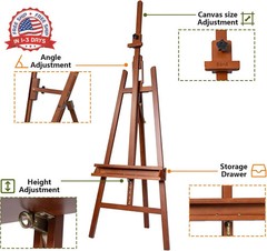 DJAR Large Floor Studio Art Easel for Painting, Sturdy and Durable, Walnut | Adj