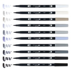 Tombow 56171 Dual Brush Pen Art Markers, Grayscale, 10-Pack. Blendable, Brush
