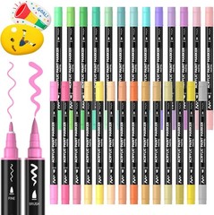 28 Pastel Colors Dual Tip Acrylic Paint Markers, Brush Tip and Fine Tip Acryl…