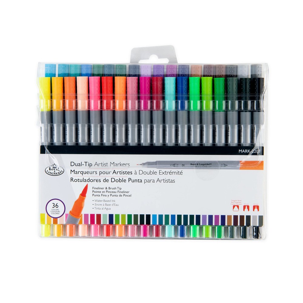 – 36pc Dual Tip Waterbased Artist Markers – Brush Tip and Fineliner