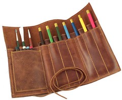 Leather Pencil Roll Pen Case Pouch Carrier Artist Brush Tool Holder Organizer