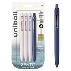 uni-ball Zento Gel Ink Rollerball Pens, 4 Black 1 Count (Pack of 4), Muted