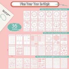 Midenco Bullet Journal Stencils (36PCS), Supplies small, White
