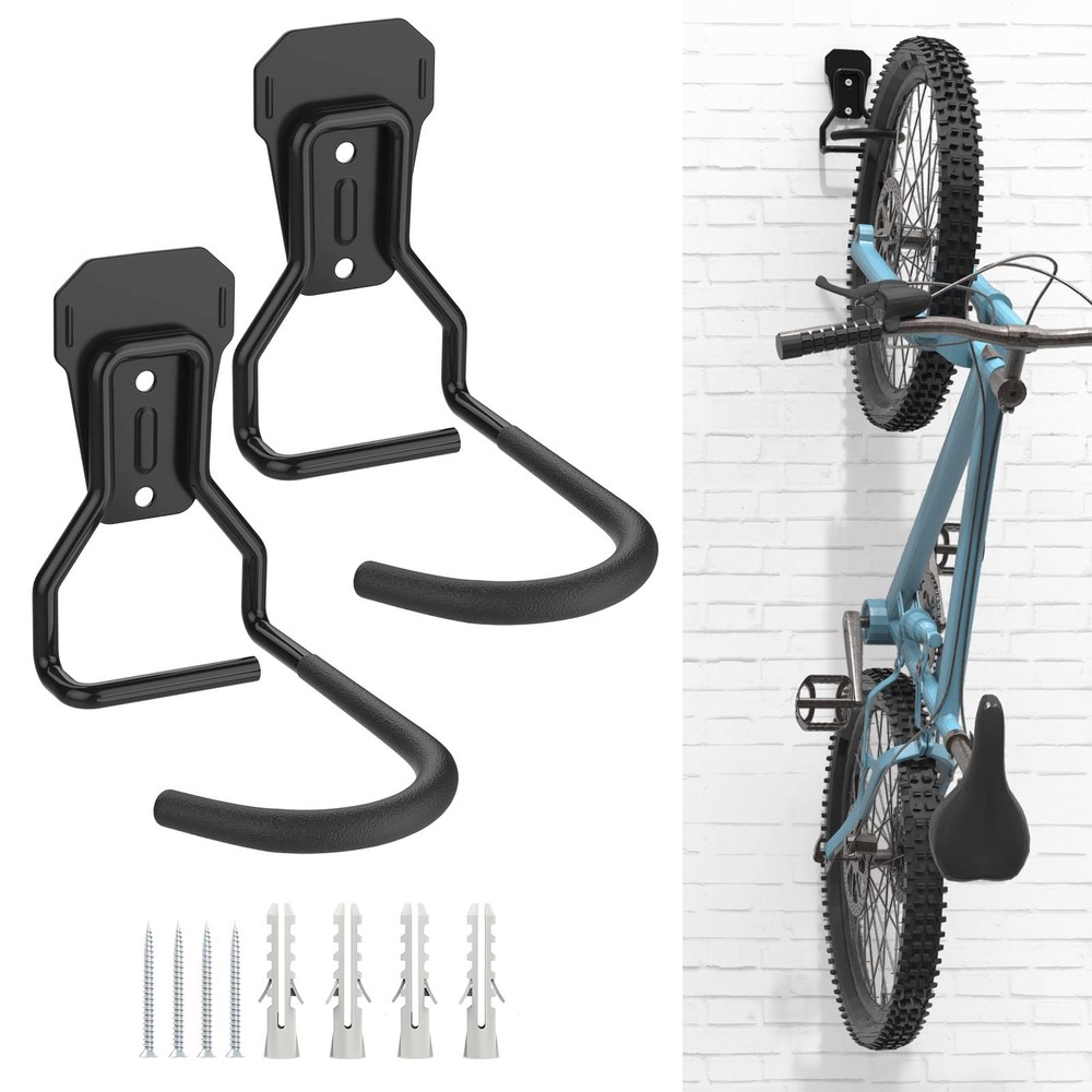 Housolution Bike Wall Mount with Fixed Hook, [2 Pack] Heavy Duty 2 Pcs, Black