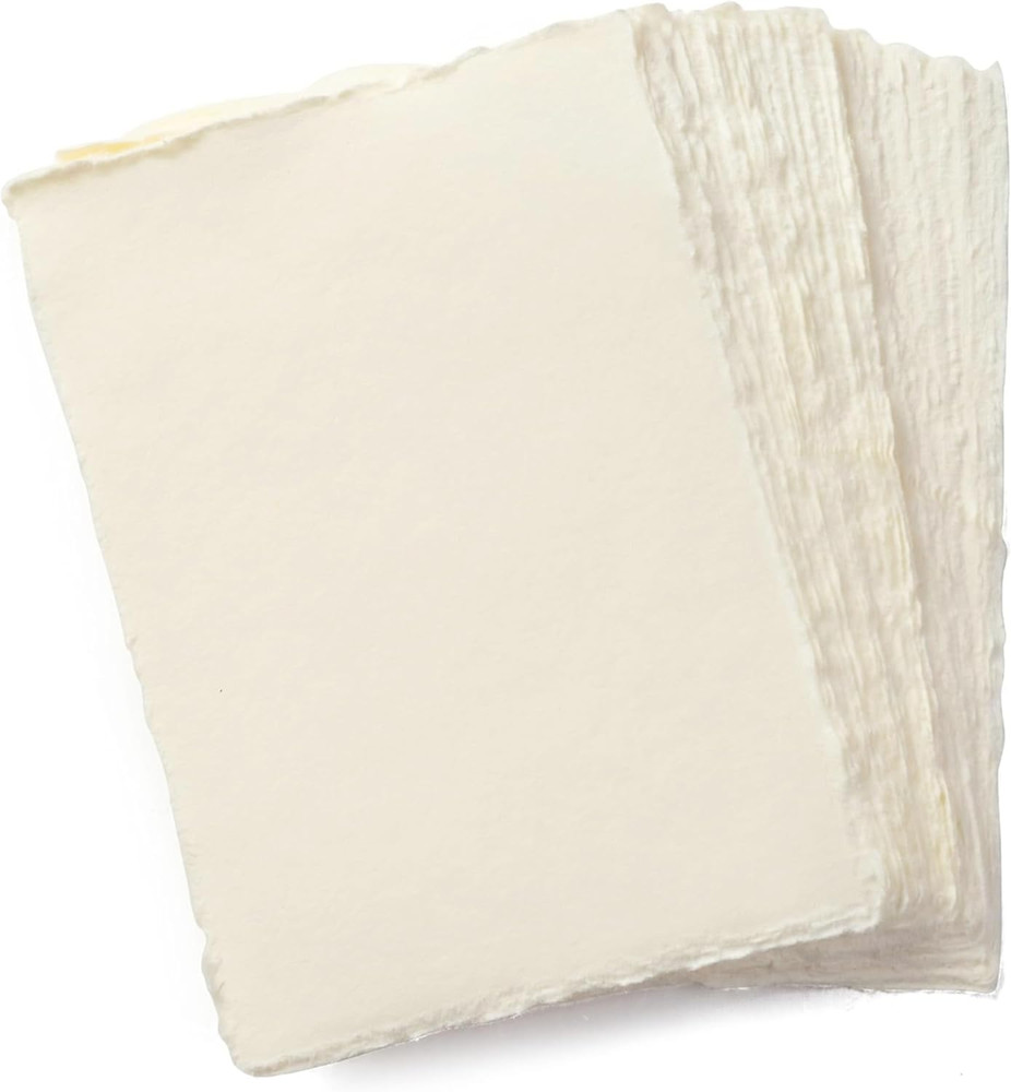 Handmade A4 Cream Mixed Media Paper with Deckle Edge – 8.3″ X 11.7″ – 150 GSM –
