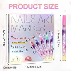 12 Colors Nail Art Marker Pens Set, Nail Markers for Nail Art, Suitable for