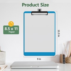 Blue Clipboard with Pen Holder, 8.5 x 11 Plastic Clip Boards with Black Low P…