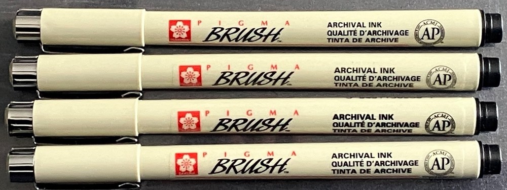 SAKURA SET OF 4 PIGMA BRUSH PENS IN BLACK COLOR. MADE IN JAPAN.