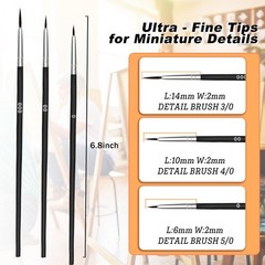 Bonison 30pcs Fine Detail Paint Brushes Set, Miniature 3 sizes, Black