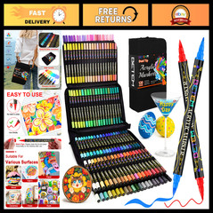 120 Colors Dual Tip Acrylic Paint Pens – Fine & Brush Tip Markers for Art, Craft
