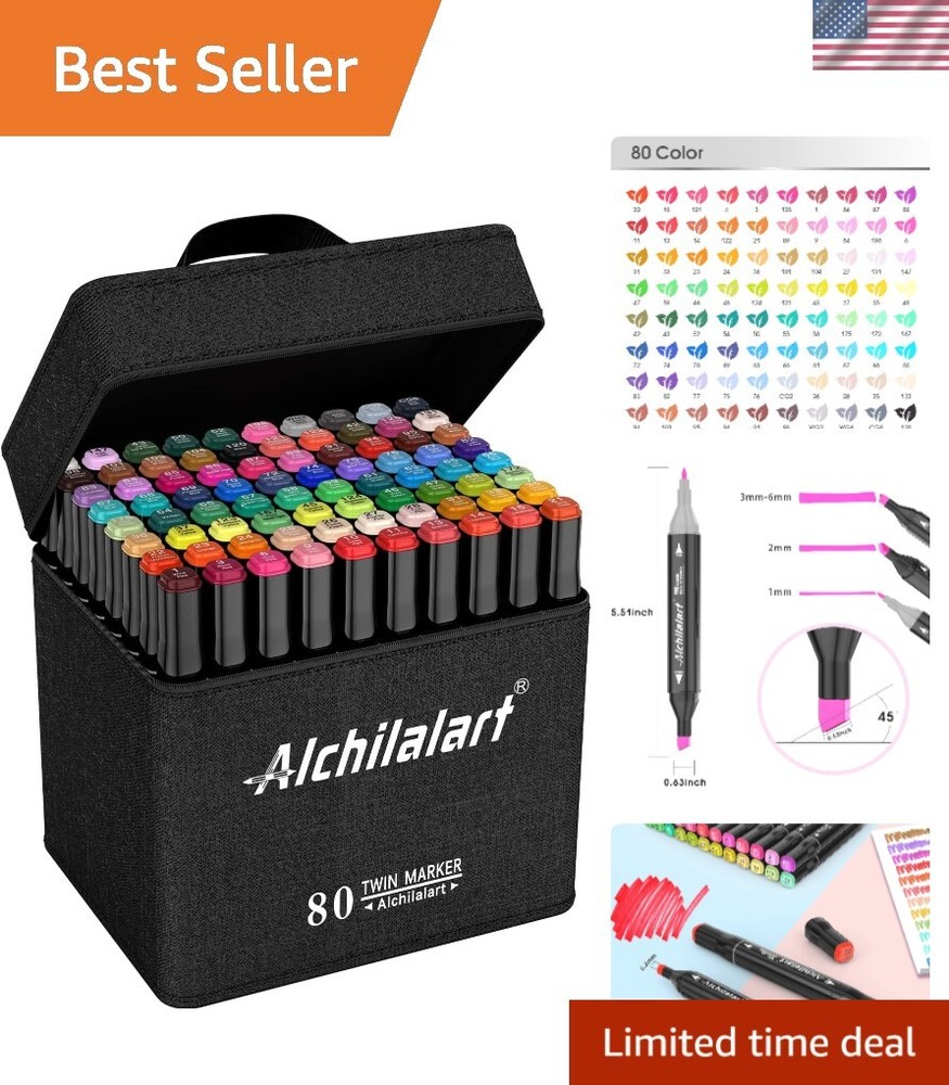 Premium Alcohol Art Markers Set: 80 Colors with Travel Case & Color-Coded Caps