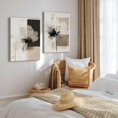 2Pcs Framed Neutral Abstract Canvas Wall Art Floral Pictures Modern Minimalis…