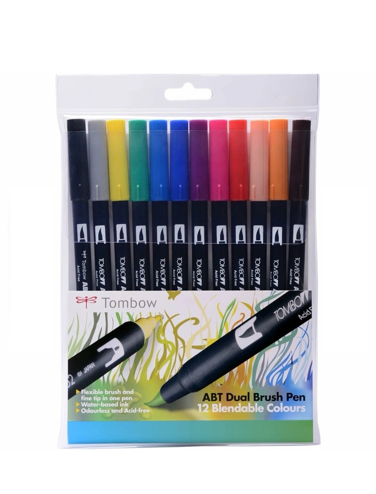 Tombow ABT Dual Brush Pen Set of 12 Primary Colours