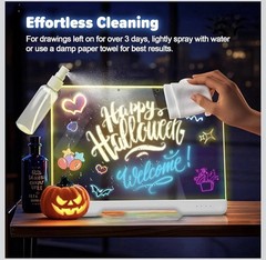 16-Inch Rechargeable LED Drawing Board, 9-Color Light Modes, Neon Art Dry Erase