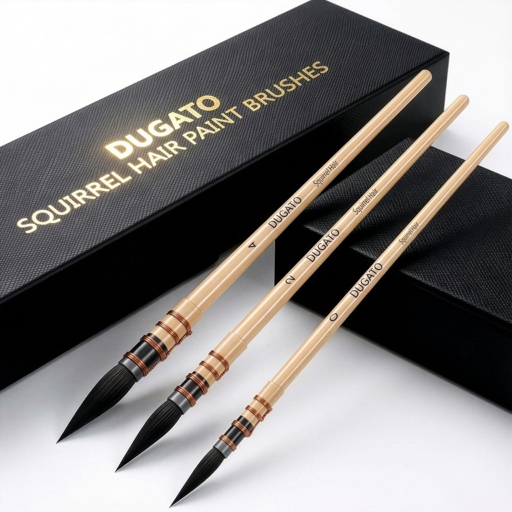Professional Watercolor Squirrel Hair Paint Brushes by DUGATO, Mop Round Fine Ti