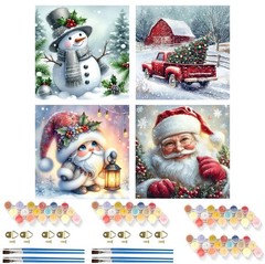 CraftCraze 4 Pack Paint by Numbers Kit for Adults, 7.8 inches, Christmas