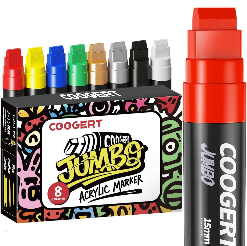 8 Vibrant Colors Jumbo Poster Markers, 15MM Thick Permanent Acrylic Graffiti …