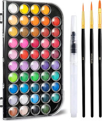 48 Color Solid Watercolor Paint Set with 3 Wooden Brushes – Non-Toxic, Vibrant &