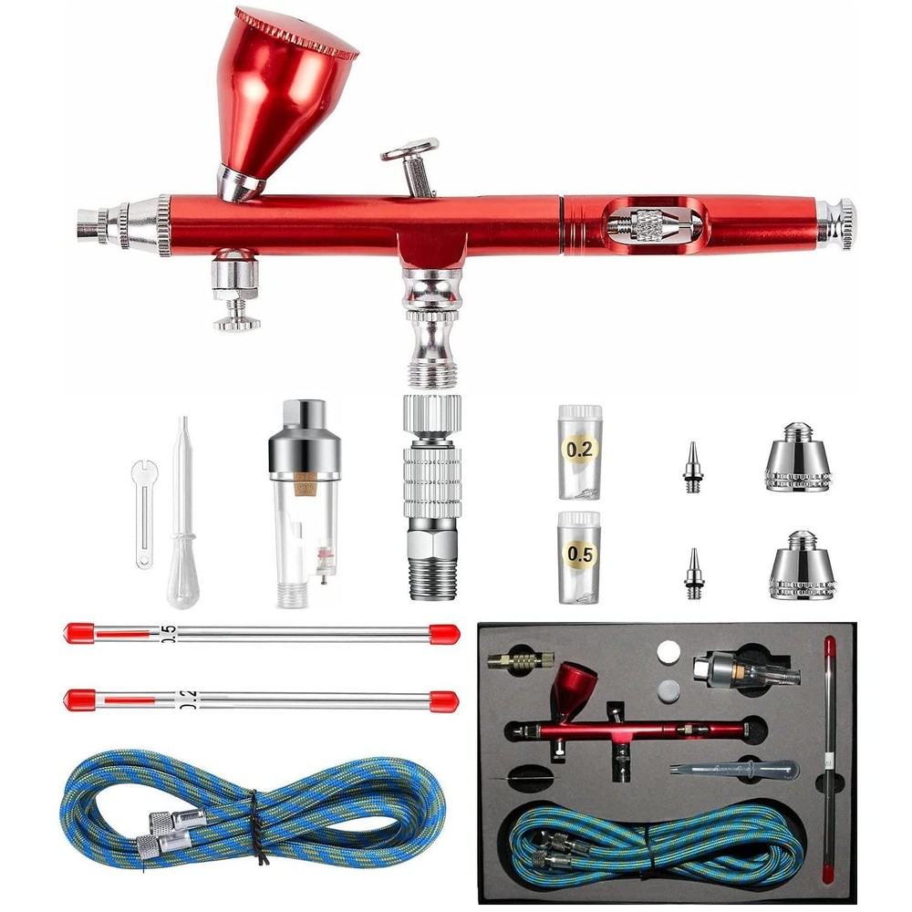 Dual Action Airbrush Kit 0.2/0.3/0.5mm Nozzle Air Hose Quick Coupler Paint