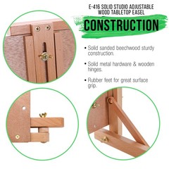 U.S. Art Supply Solid Wood Adjustable Tabletop Artist Studio Easel Drawing Board