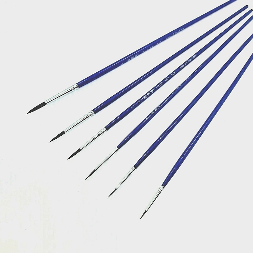 XDT#600 6Pc Round Tip Fine Detail Paint Brush Art Nail Model #6#4#2 #0 #3/0 #5/0