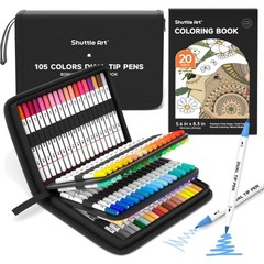 105 Dual Tip Brush Marker Pens Set + Bonus Coloring Book
