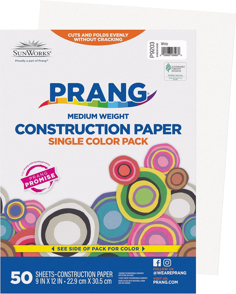 (Formerly Sunworks) Construction Paper, White, 9″ X 12″, 50 Sheets