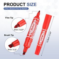 Broad & Fine Tip Markers, 8Pcs Oil-Based Markers Highlighter, Red