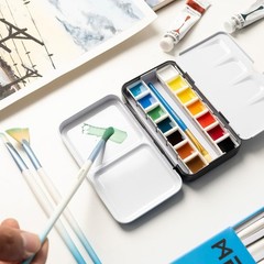 Black Enamel Travel Watercolor Palette with 12 Half Pans – Customizable Design