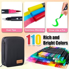 Art Supplier Dual Brush Markers Pens, 110 Artist Coloring Marker Set, Finelin…