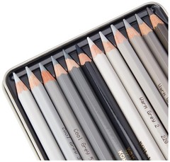 12 PCS Polycolor Grey Line Artist Coloured Pencils Drawing Sketching Kit