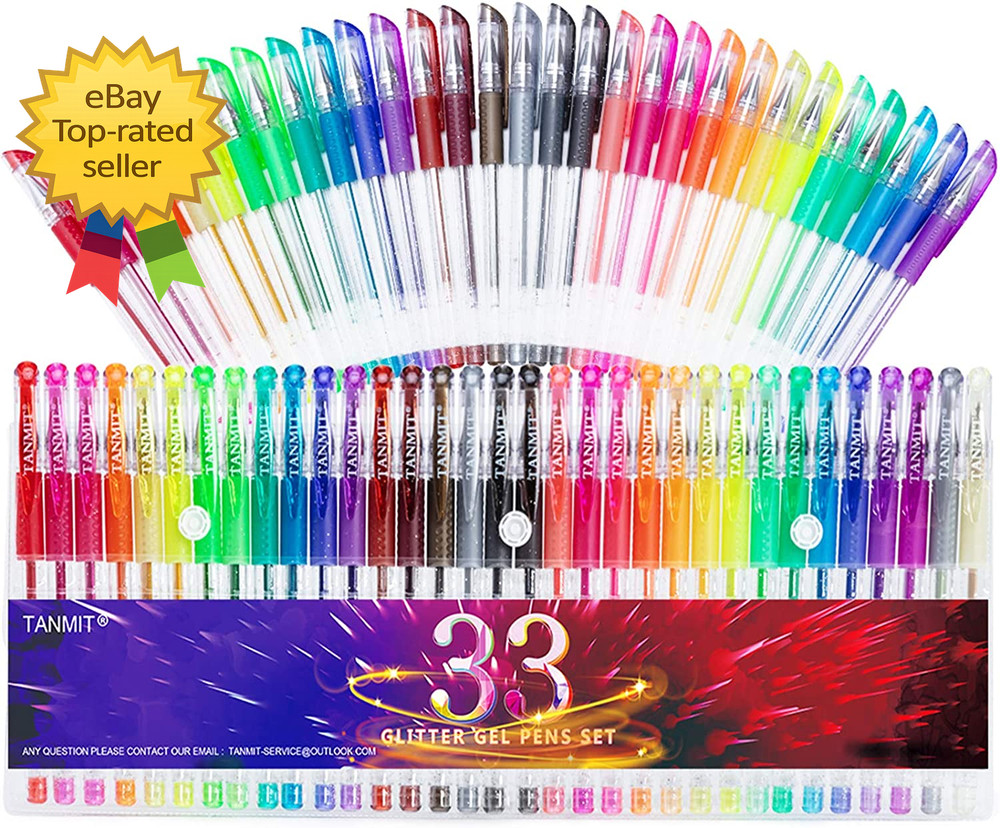 Glitter Gel Pen 33 Colors Neon Glitter Pens Set Gel Art Markers with 40% More I