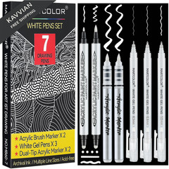 MARTCOLOR White Pens Set, 05/08/10mm Assorted Tip 1 Count (Pack of 7),