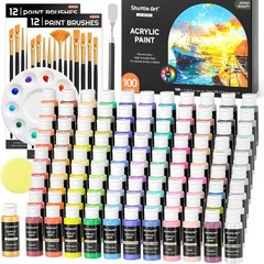 100 Colors Acrylic Paint, 2oz/60ml Bottles, Include 2 Sets of 12 Paint Brushe…