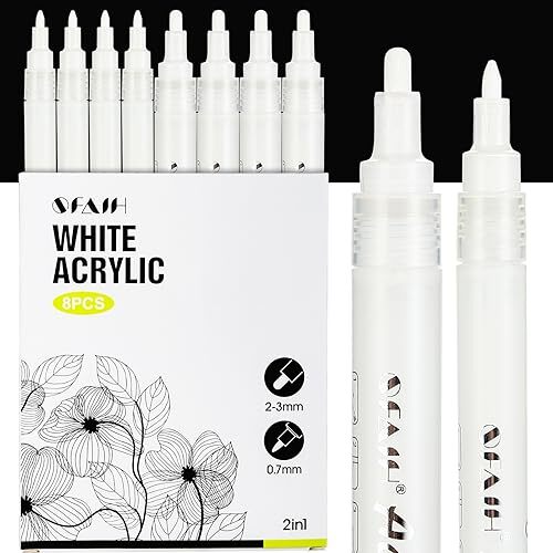 Acrylic Paint Pens – 8 Pack 2-3MM Medium Tip & 0.7MM Extra Fine Paint White