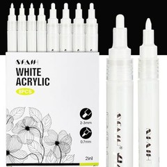 Acrylic Paint Pens – 8 Pack 2-3MM Medium Tip & 0.7MM Extra Fine Paint White