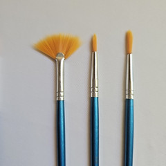 Nylon Hair Paint Brush Set with Carry Case – 12-pc Long Blue Handle